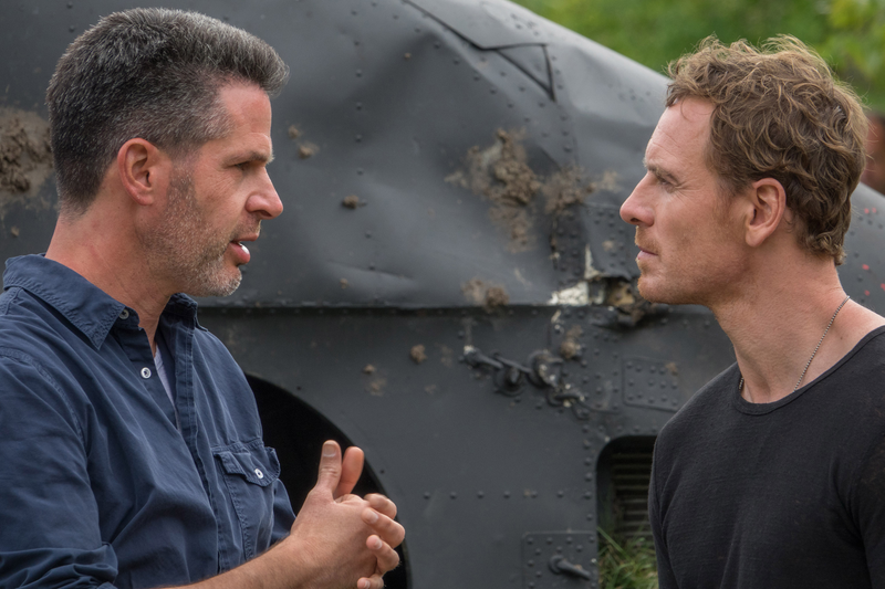 Simon Kinberg and Michael Fassbender on the set of Dark Phoenix.